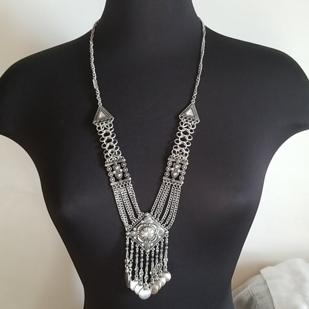 Silver Rhinestone Chains Triangle Square Statemen… - image 1
